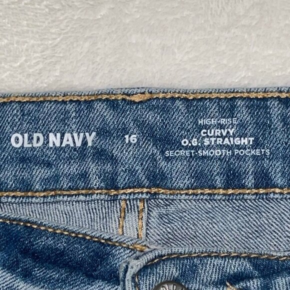 Old Navy High Rise Curvy O.G. Straight Jean Women 32x27 size 16 Blue Denim - Picture 2 of 8